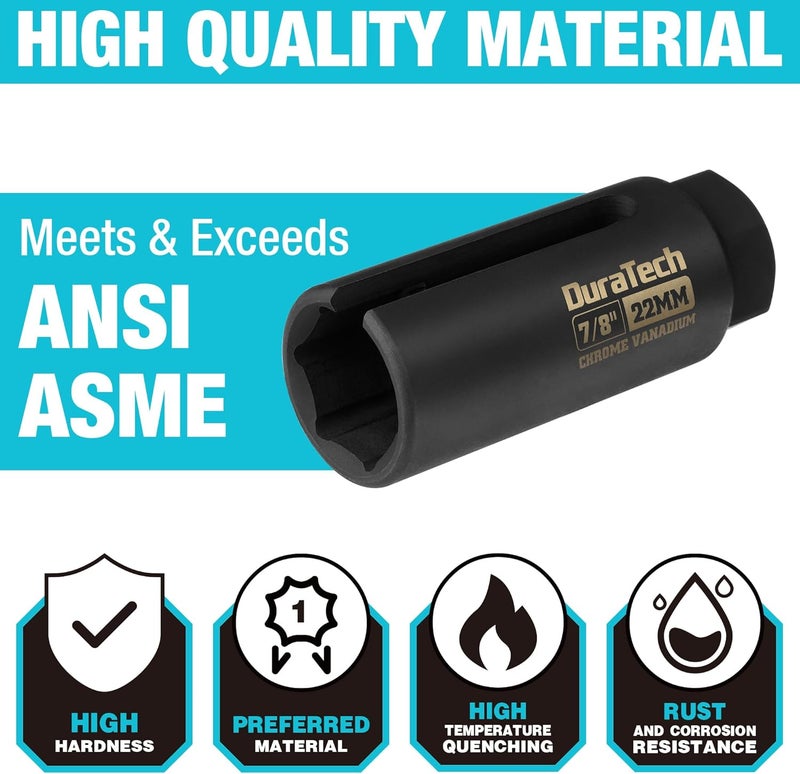 DURATECH O2 Oxygen Sensor Socket 3/8" Drive x 7/8"(22mm), Oxygen Sensor Remover Tool Chrome-Vanadium Steel with Side Wire Gate, O2 Removal and Installation - Image 5